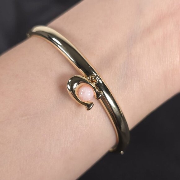 NWT COACH Women’s Goldtone C Charm w/ Rose Quartz Bangle Bracelet - Picture 2 of 14